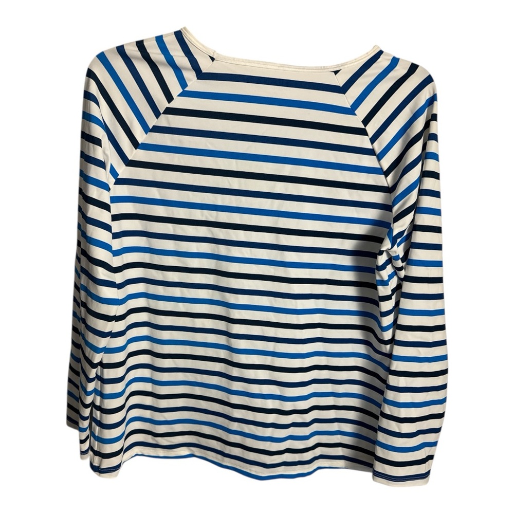 NWT SPANX Ocean Stripe Coastal Blue 2X Swim Sun Rash Protection Shirt UPF 50+ - Picture 2 of 7